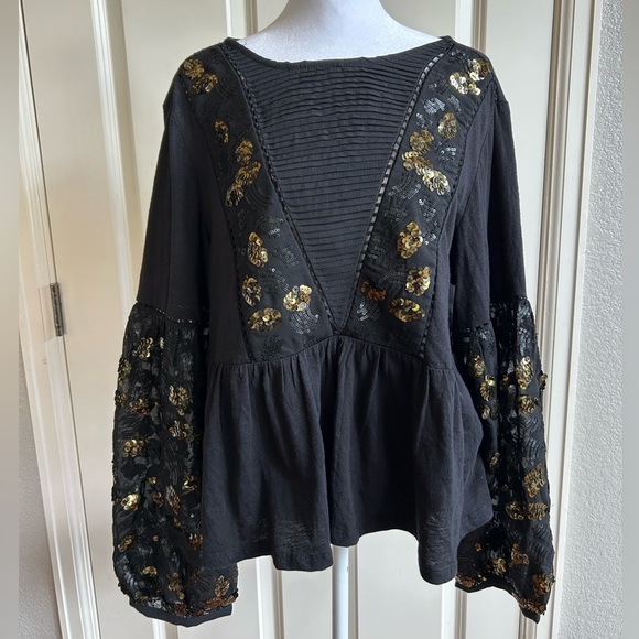 NWT Anthropologie Neale Sequin Peplum Top Sz XL Night Out Whimsigoth Renaissance - Picture 3 of 16